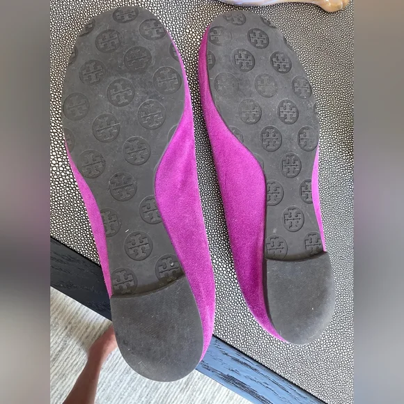 Tory Burch Hot Pink Suede Logo Ballet Flats - Picture 7 of 7
